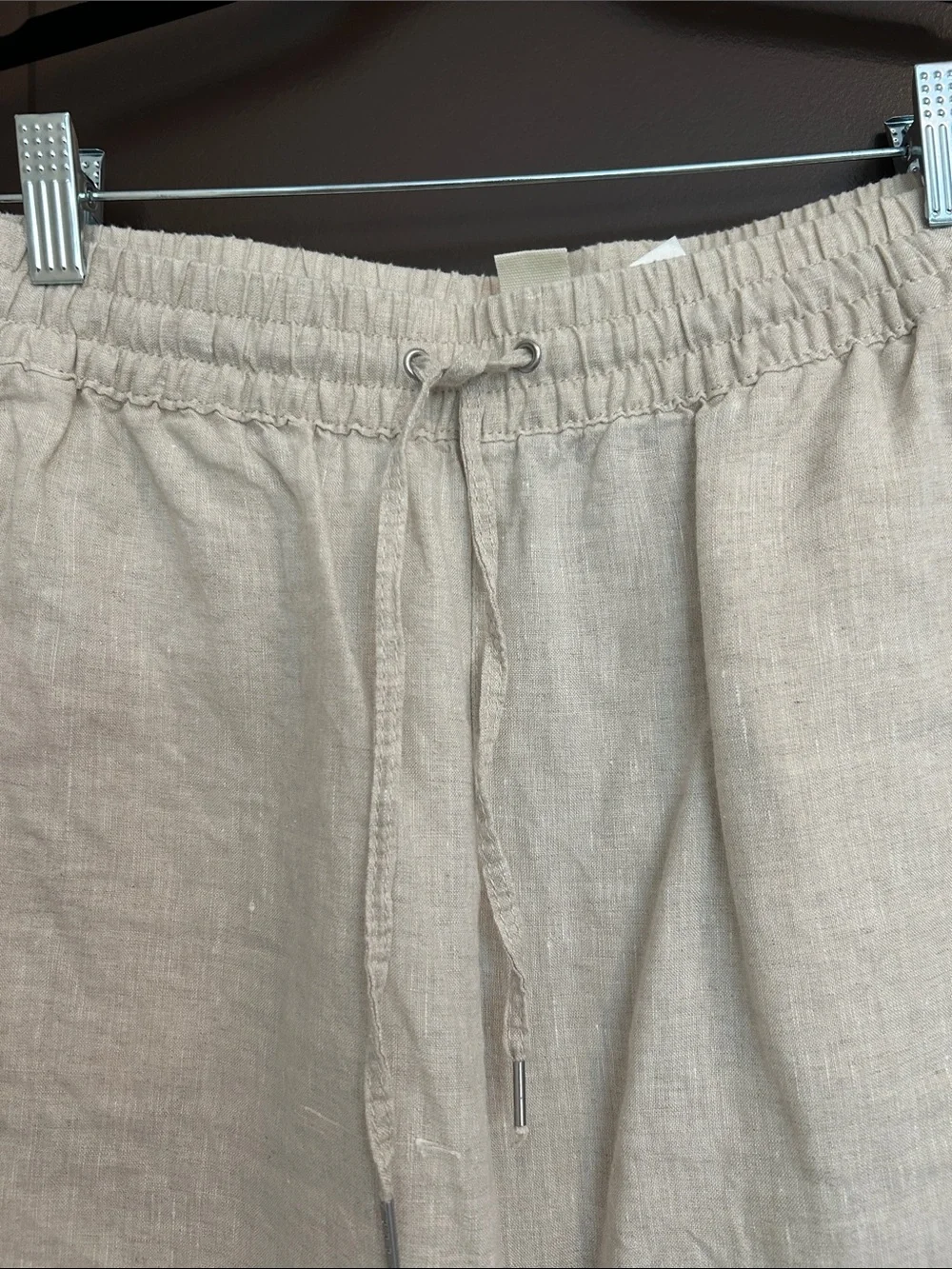 H&M Linen Blend Drawstring Jogger Pants Beige Size S Relaxed Casual